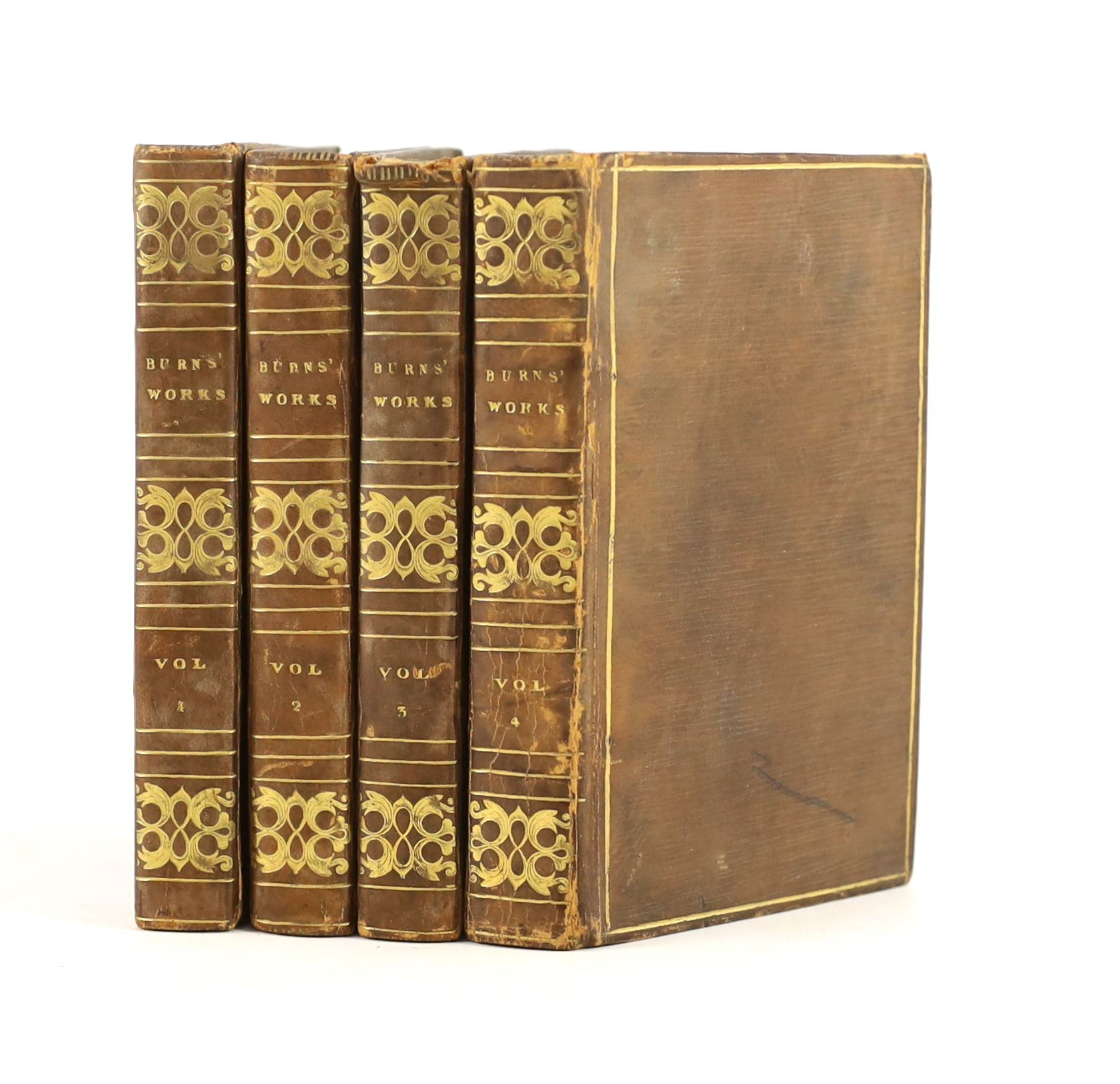Burns, Robert - The Works, 4 vols, 12mo, contemporary straight-grained morocco, lacking portrait, Richards and Co., London, 1821